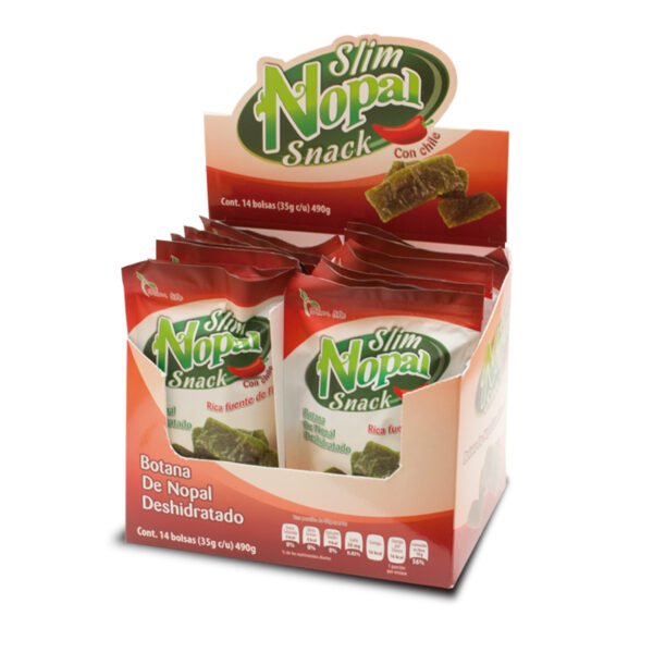 SLIM NOPAL SNACK Sabor "Chile" - Paquete de 14 sobres individuales de 35g/cu